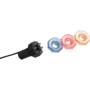 Ubbink MiniBright LED-Leuchte für Wasserspiele mit Farbwechsel-Kappen (blau, rot, orange).