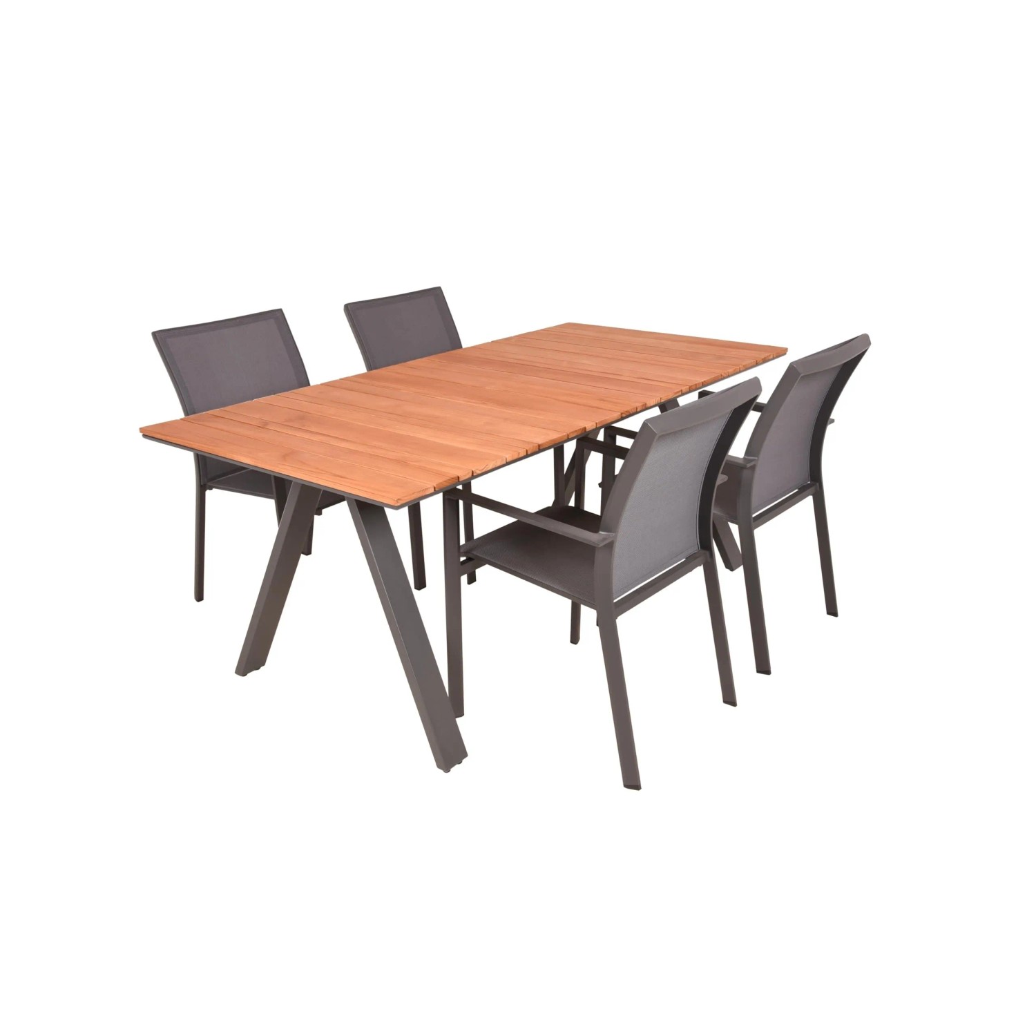DELUKE Garten-Sitzgruppe GESA 5-tlg. Teak Grau Gartenmöbel-Set Gartengarnitur Garten-Essgruppe Stapelstühle Esstisch