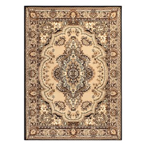 RugsX Morad Teppich, beige mit braunem, orientalischem Medaillonmuster. Rechteckiger Polypropylen-Teppich.