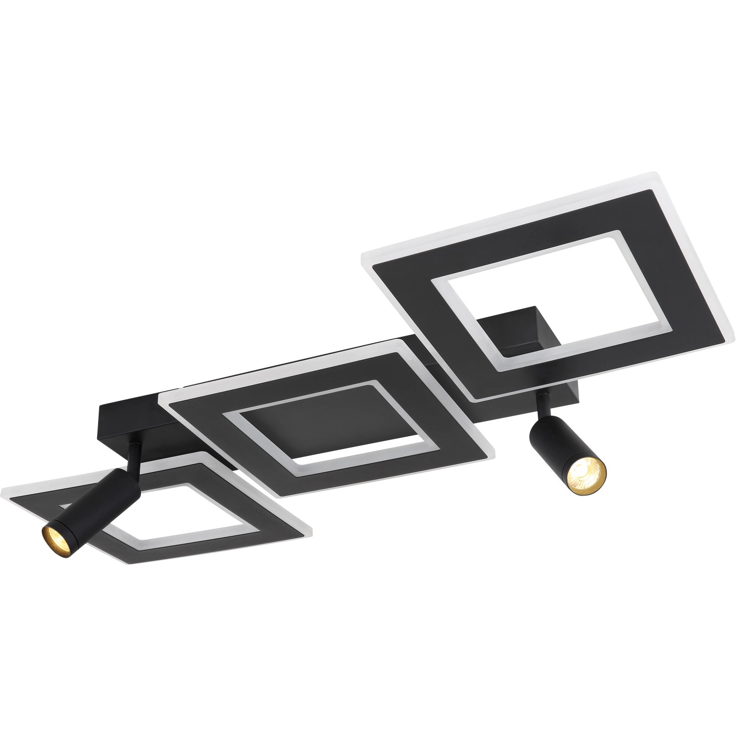 Moderne, dimmbare LED-Deckenleuchte Marian, 2-flammig, schwarz matt mit drehbaren Strahlern und RGB-Funktion.