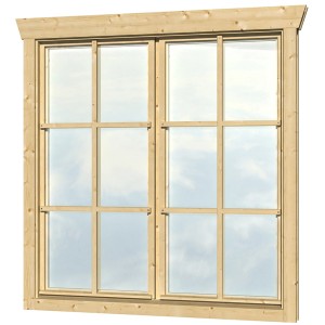 Skan Holz Doppelfenster für 45 mm Gartenhaus, 2-teilig mit Sprossen und Echtglas.