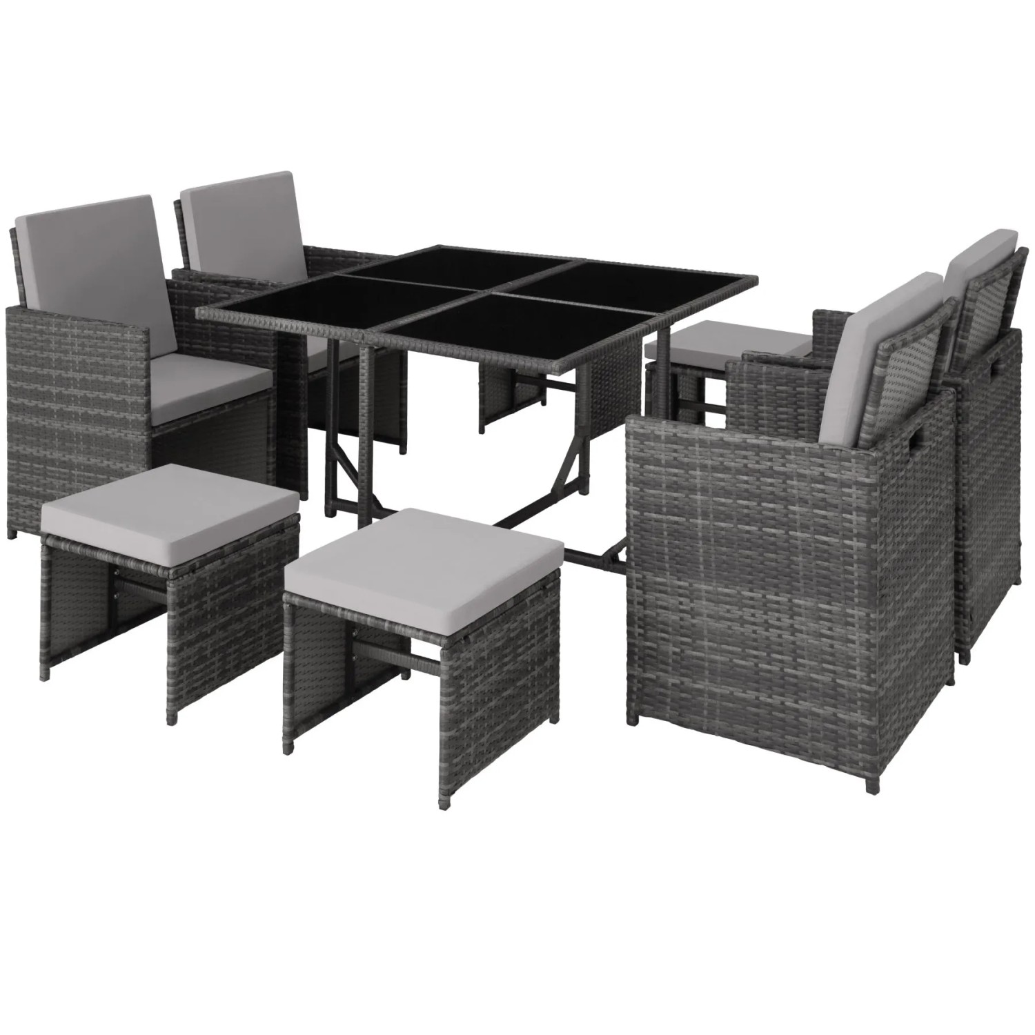 Tectake Rattan Sitzgruppe Bilbao Für 4 Bis 8 Personen Widerstandsfähig  53 x 53 x 87 cm Grau