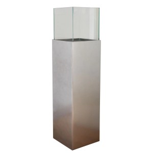 Silberne Vivanno Windlichtsäule Candela, 100cm hoch, mit Glasaufsatz. Moderner Kerzenhalter für Innen.