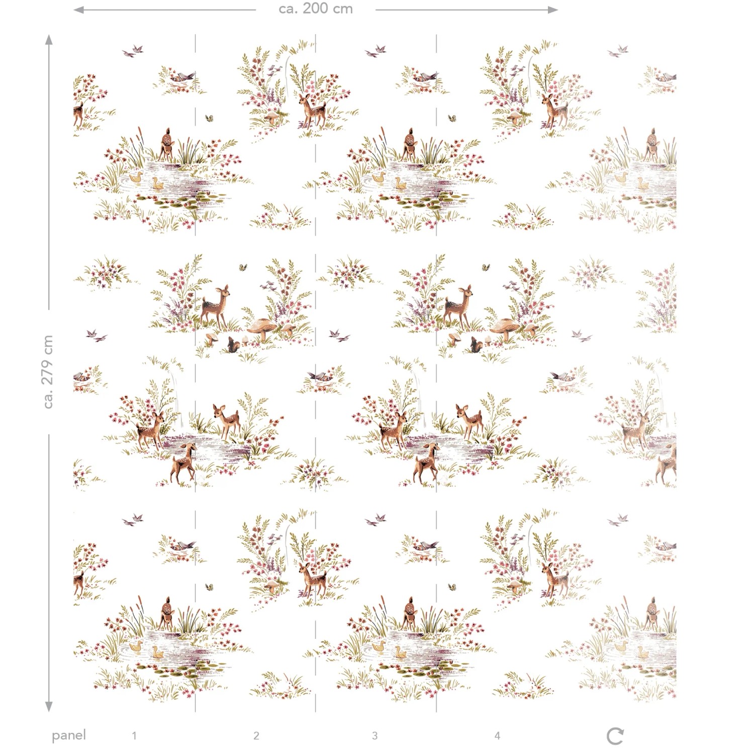 ESTAhome Fototapete Hirsche, grüne und braune Waldszene, 200x279cm, für Kinderzimmer.