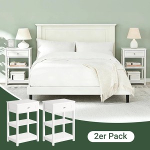 SoBuy 2er Set Nachttisch mit Schublade Beistelltisch mit 2 Ablagen Weiß 45x68x30cm FBT46-Wx2