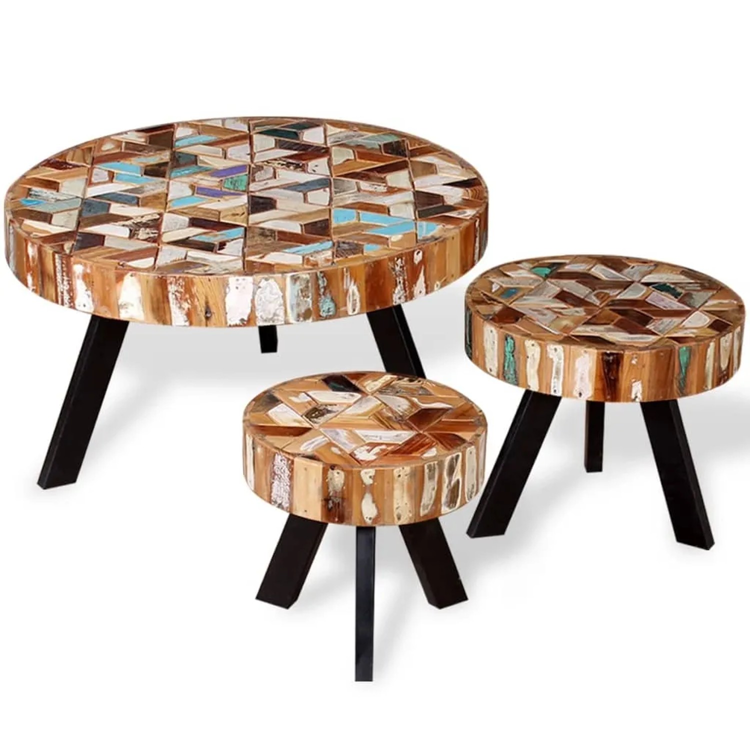 vidaXL 3-tlg. Couchtisch-Set Altholz Massiv 244229