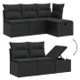 Schwarze 6-tlg. vidaXL Garten-Sofagarnitur aus Polyrattan mit Kissen und Stauraum.