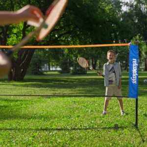 Relaxdays Badmintonnetz Eisen Kunststoff Polyester Schwarz Blau Orange Höhenverstellbar 105 cm bis 225 cm x 310 cm x 103 cm 4,1 kg