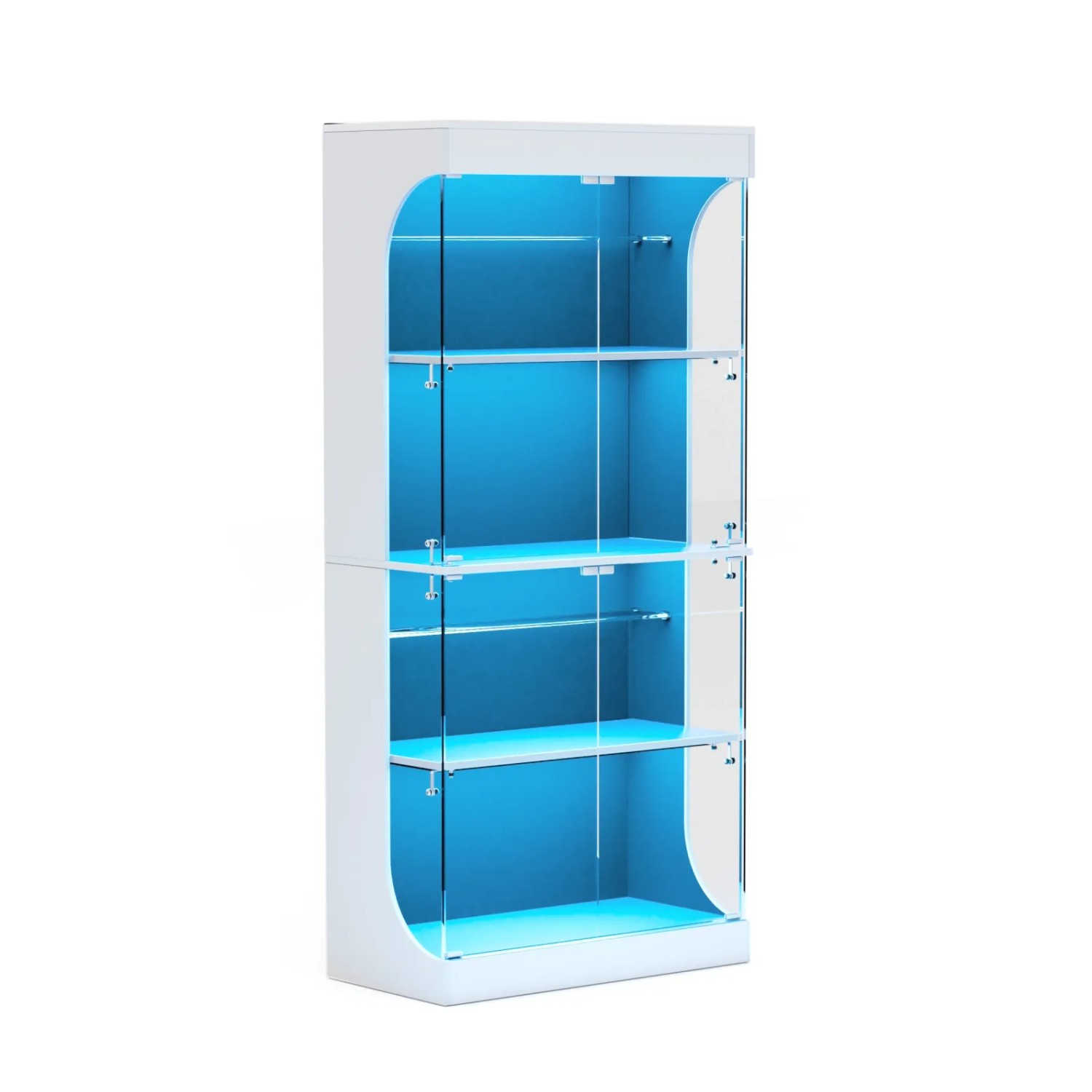 PXloue Glasvitrine Weiß 80x35x165cm mit LED und Ladestation-für Wohnzimmer Schlafzimmer Büro