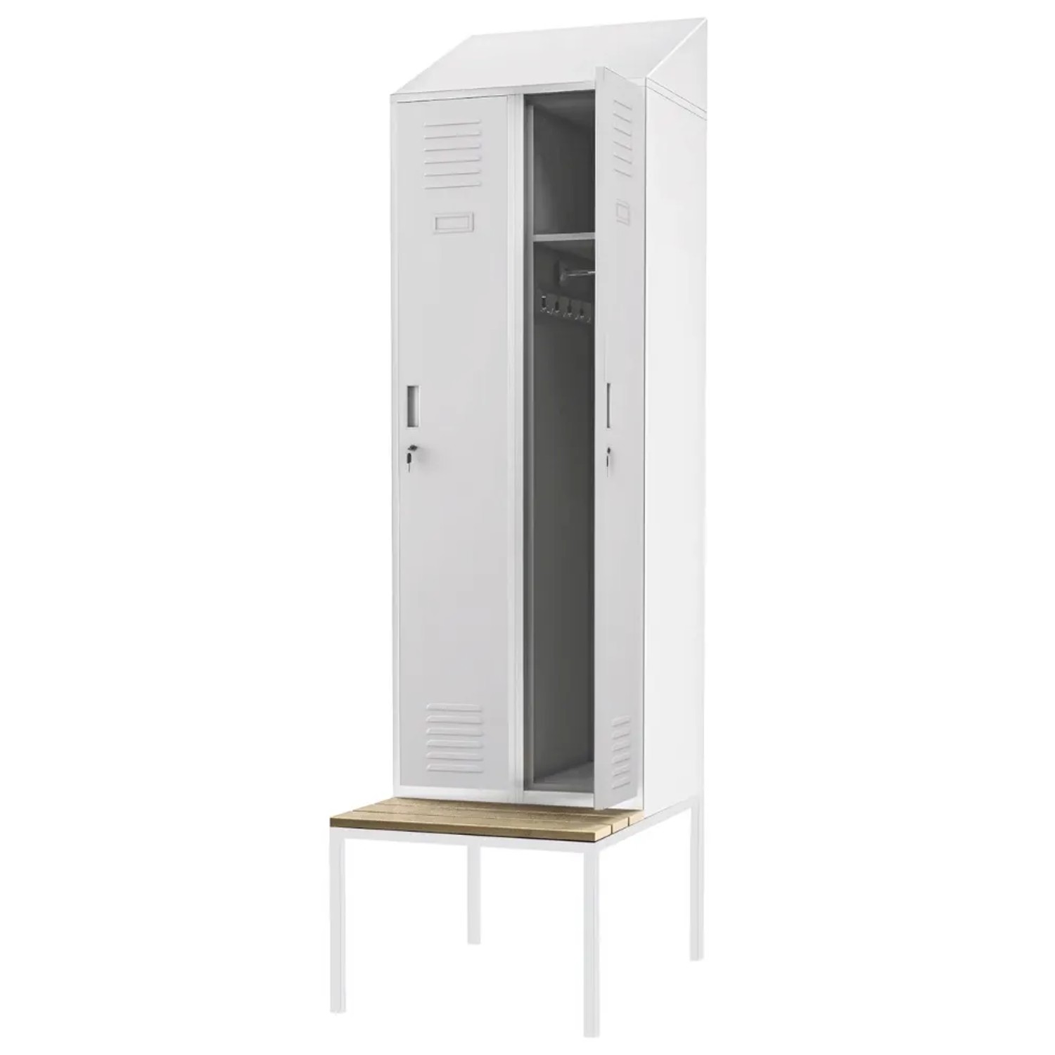 JAN NOWAK Umkleideschrank Spind mit Sitzbank KACPER 2 Abteile 229,5 x 60 x 85 cm Grau