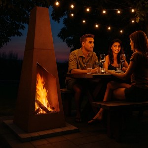 Relaxdays Gartenkamin Cortenstahl Braun Mit Aschefach 149 cm x 45 cm x 45 cm 25,2 kg