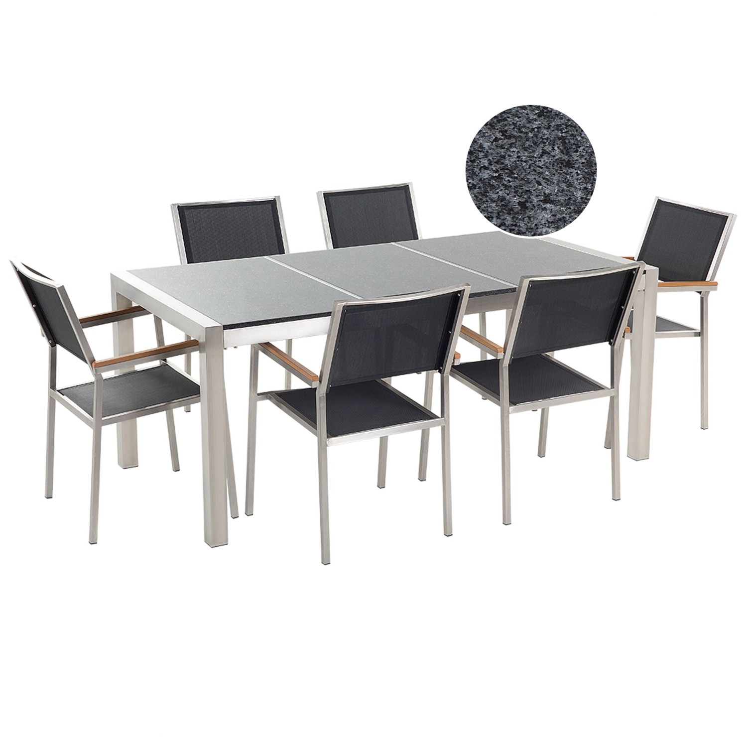 Beliani Gartentisch Set GROSSETO Graphitgrau Poliert Schwarz 90x180x87 günstig online kaufen