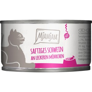 MjAMjAM Katzen-Nassfutter Saftiges Schwein mit Möhrchen, 100g Dose.