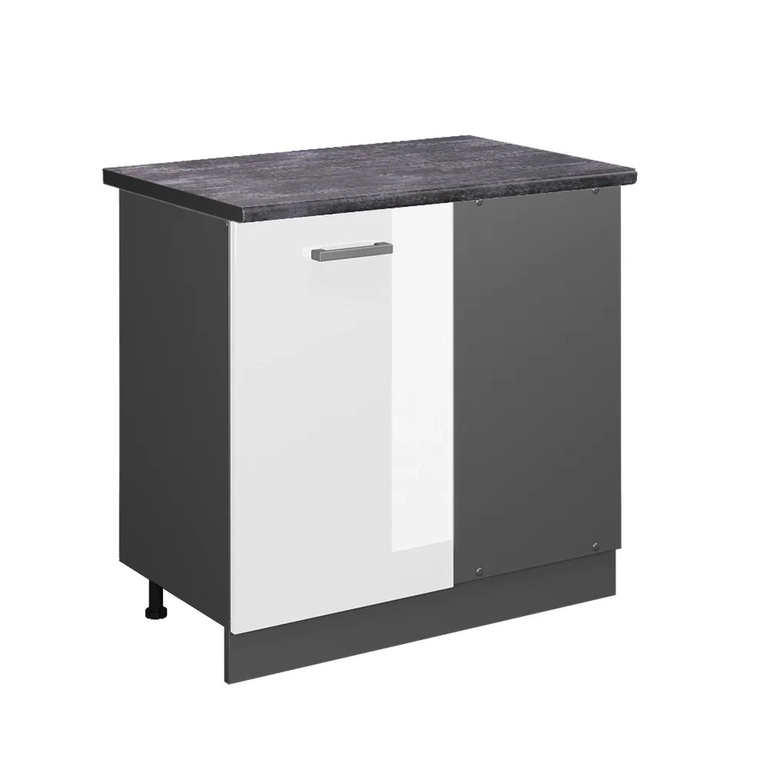 Vicco Eckunterschrank R-Line Weiß Hochglanz/Anthrazit 86 cm AP Anthrazit
