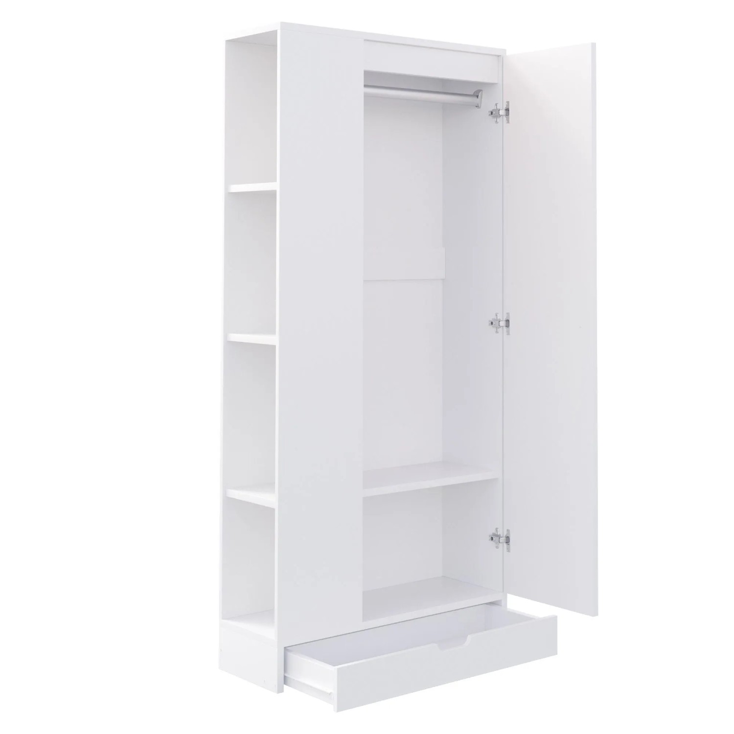 okwish Kleiderschrank mit Eintür Einlegeböden Schubladen 70x170x40cm Weiß