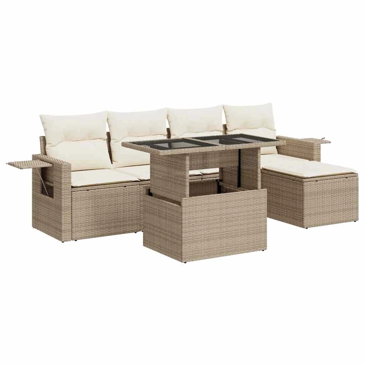 vidaXL 6-Tlg Garten-Sofagarnitur mit Kissen Beige Poly Rattan 3326459 günstig online kaufen