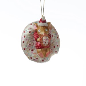 Marelida Christbaumschmuck Maus Mit Donut Süß Weihnachtsbäckerei Glas H  10cm