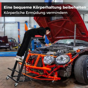 Costway Werkstatthocker mit Leiter, höhenverstellbar, für bequemes Arbeiten am Auto.
