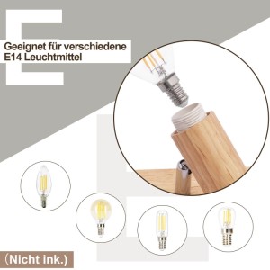 NETTLIFE Deckenstrahler: E14-Fassung aus Holz, zeigt Einsetzen einer E14-Birne. Kompatibel mit verschiedenen E14 Leuchtmitteln.