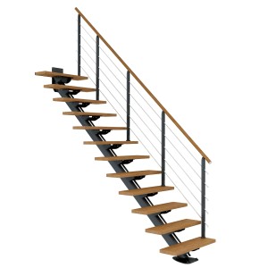 Dolle Mittelholmtreppe Sydney mit 11 Eiche-Stufen und anthrazitfarbenen Metallteilen.