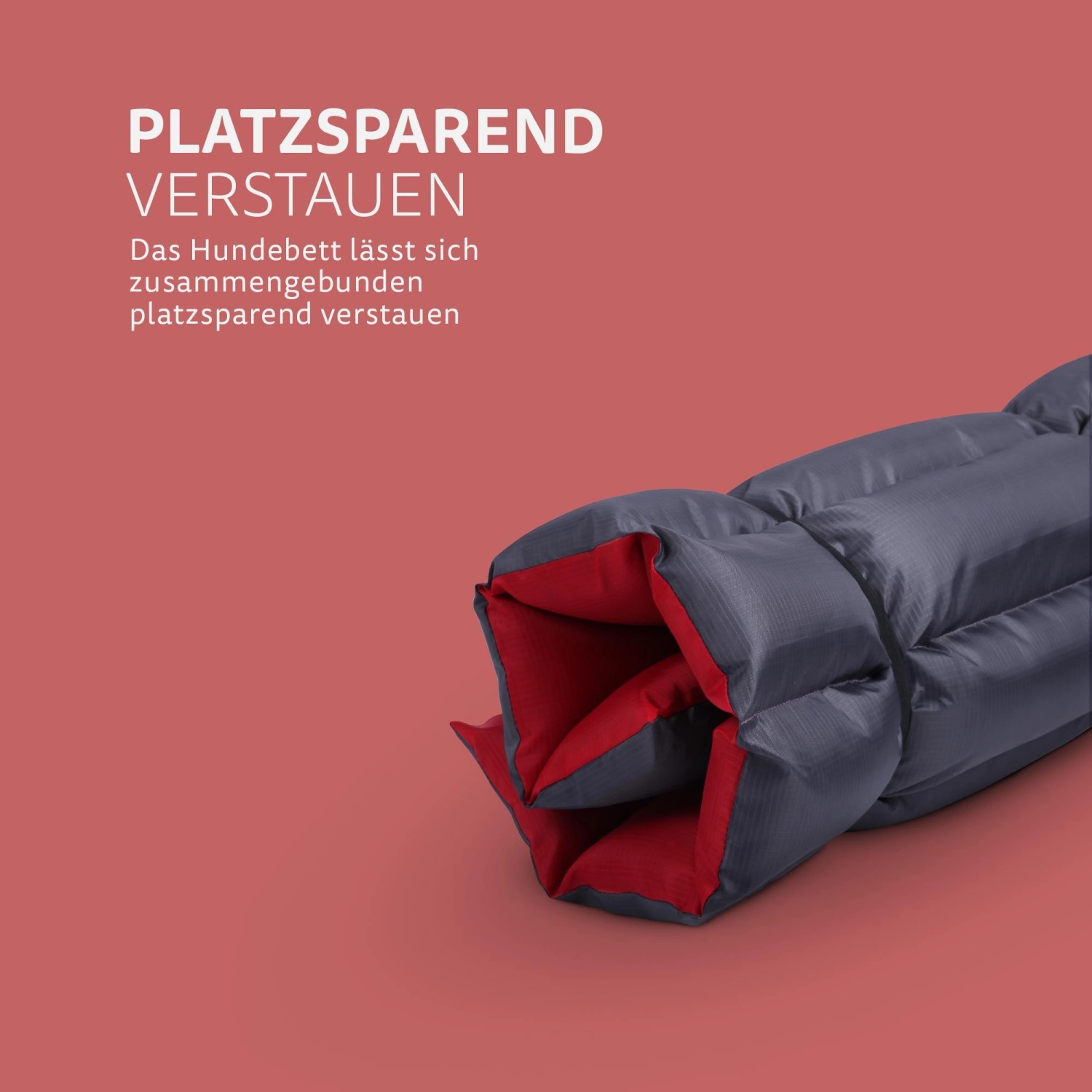 Bestlivings Hundematte, 85x70cm, rot, wasserabweisend und atmungsaktiv, zusammengerollt.