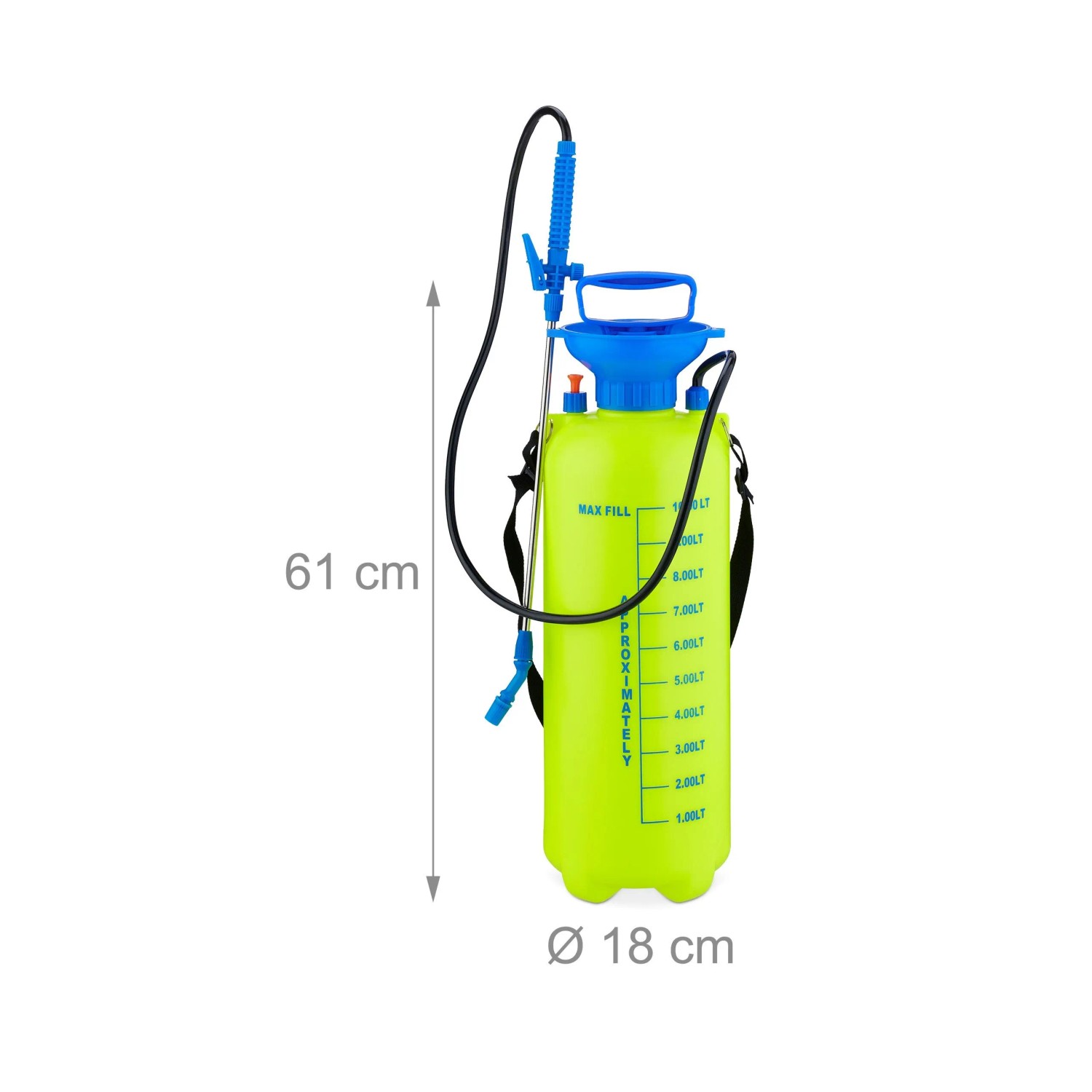 Relaxdays Drucksprüher Kunststoff Neongelb Blau Verstellbar Feststellbar 10 l 61 cm x 18 cm 1,2 kg_4