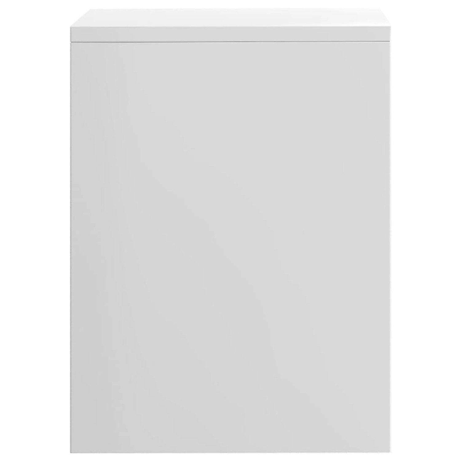 Set aus zwei weißen, hochglänzenden Nachttischen (40x30x40 cm) aus Holzwerkstoff.