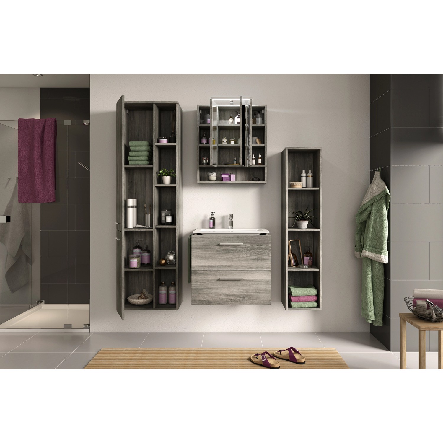 Badmöbel-Set York Rauchsilber 60 cm 4-tlg.