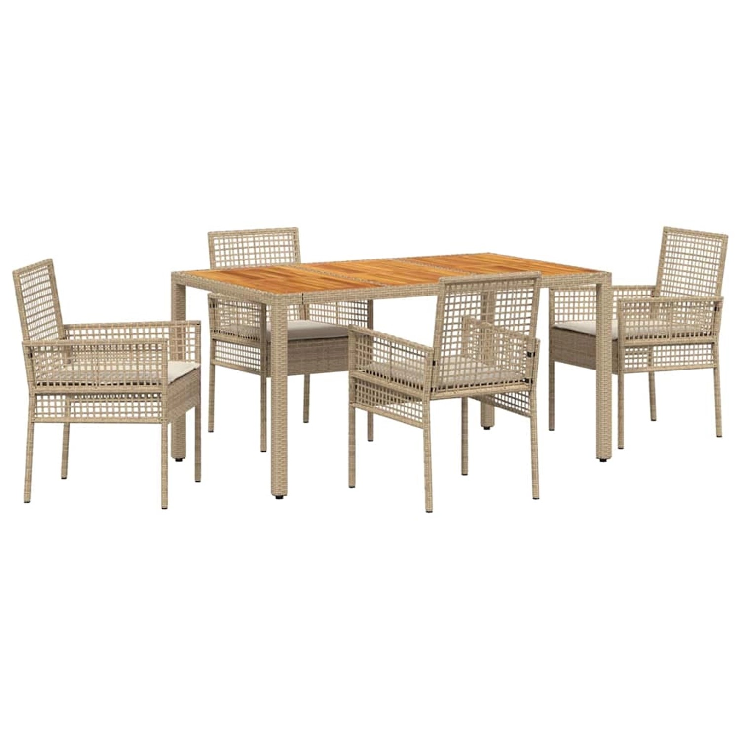 vidaXL 5-Teiliges Garten-Essset mit Kissen Beige aus Poly Rattan 3334919