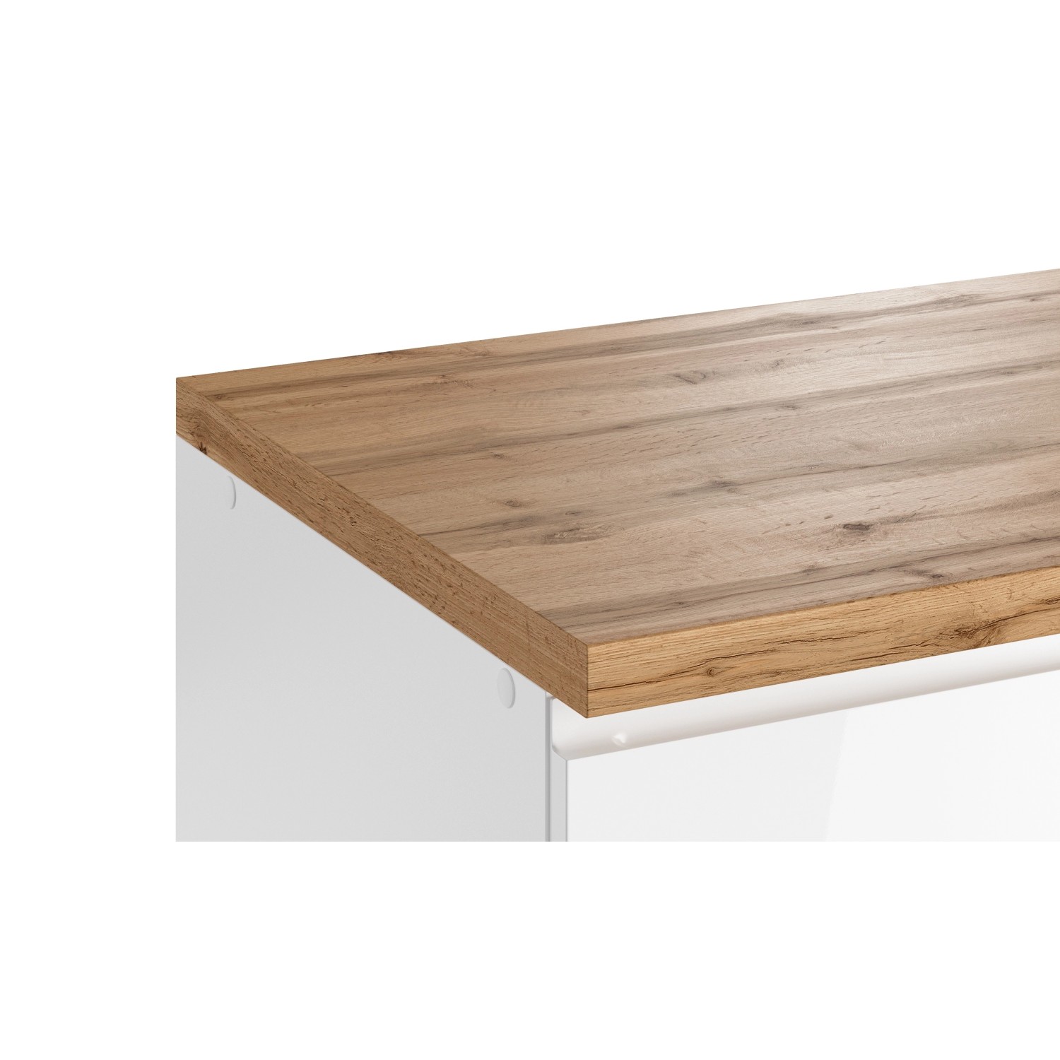 Detailaufnahme: Küchenzeile Gera, 300 cm, Weiß/Wotan, Arbeitsplatte