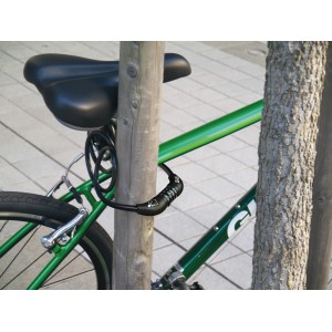 Basi Spiralschloss ZR 313 am Fahrrad befestigt, um einen Baum gelegt.