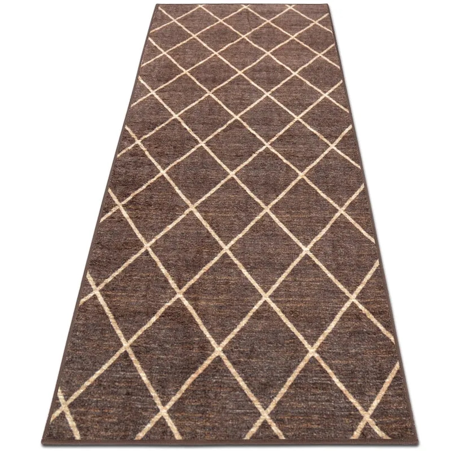 Brauner KARAT Teppichläufer Cosenza mit Rautenmuster, nach Maß konfigurierbar.