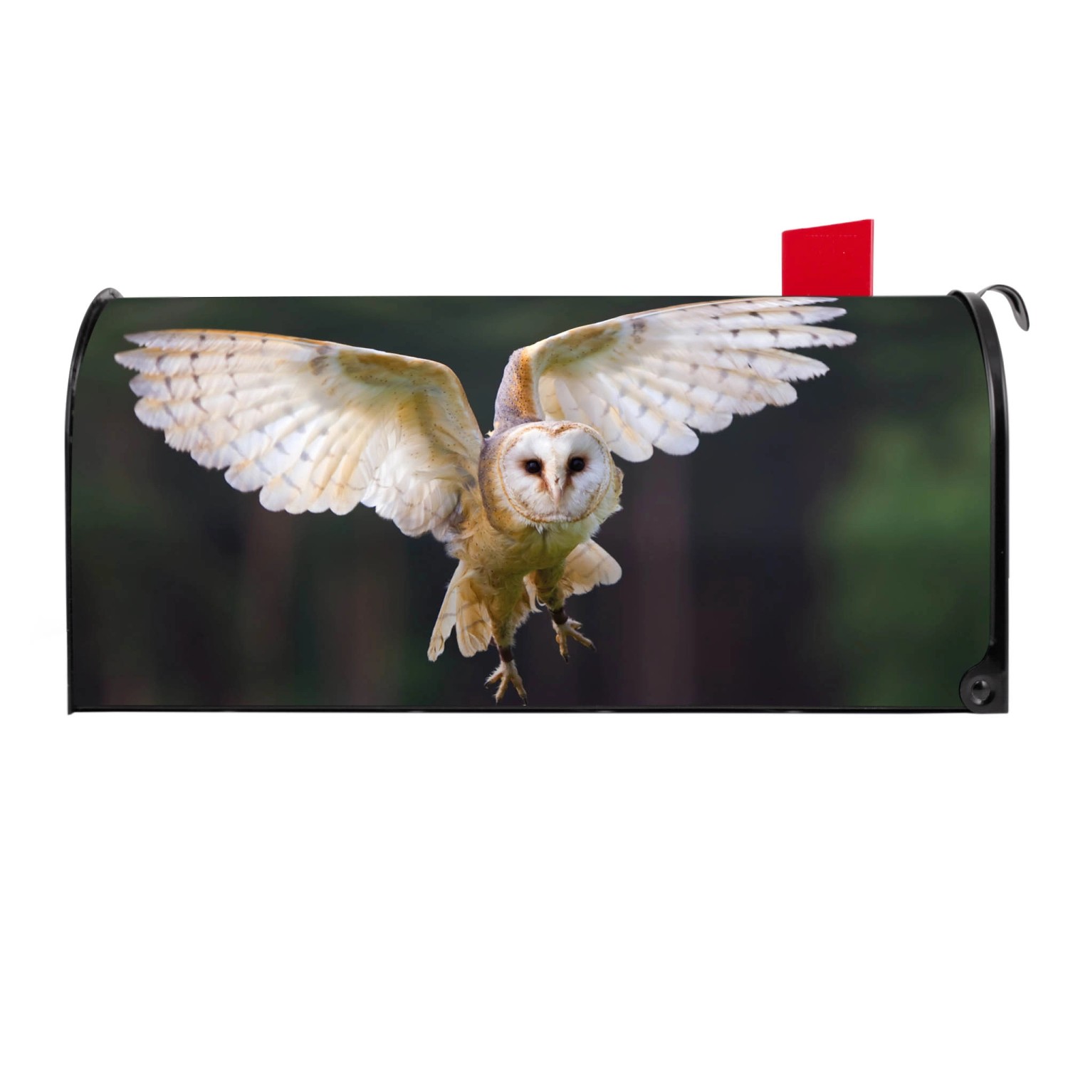 Schwarzer Banjado Briefkasten mit Schleiereulen-Motiv, US Mailbox Design.