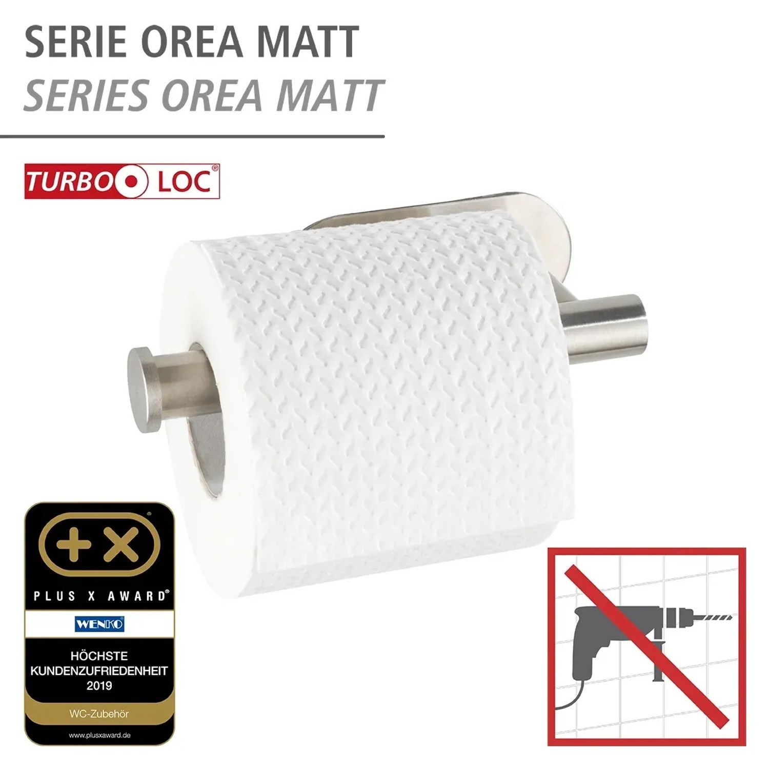 Wenko Toilettenpapierhalter Orea Matt, Edelstahl rostfrei, Turbo-Loc Wandbefestigung.