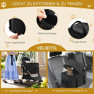 Costway 3-in-1 Hundebuggy/Transportbox/Autositz, schwarz, vielseitig einsetzbar.