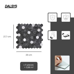 Dalsys selbstklebende Mosaikfliesen in Hexagon-Form, anthrazit und silber, 11 Stück (0,88m²).