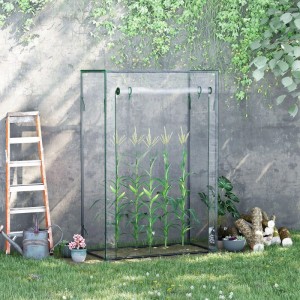 Transparentes Furnicato Gewächshaus 100x50x150cm aus Stahl und Kunststoff mit Pflanzen.