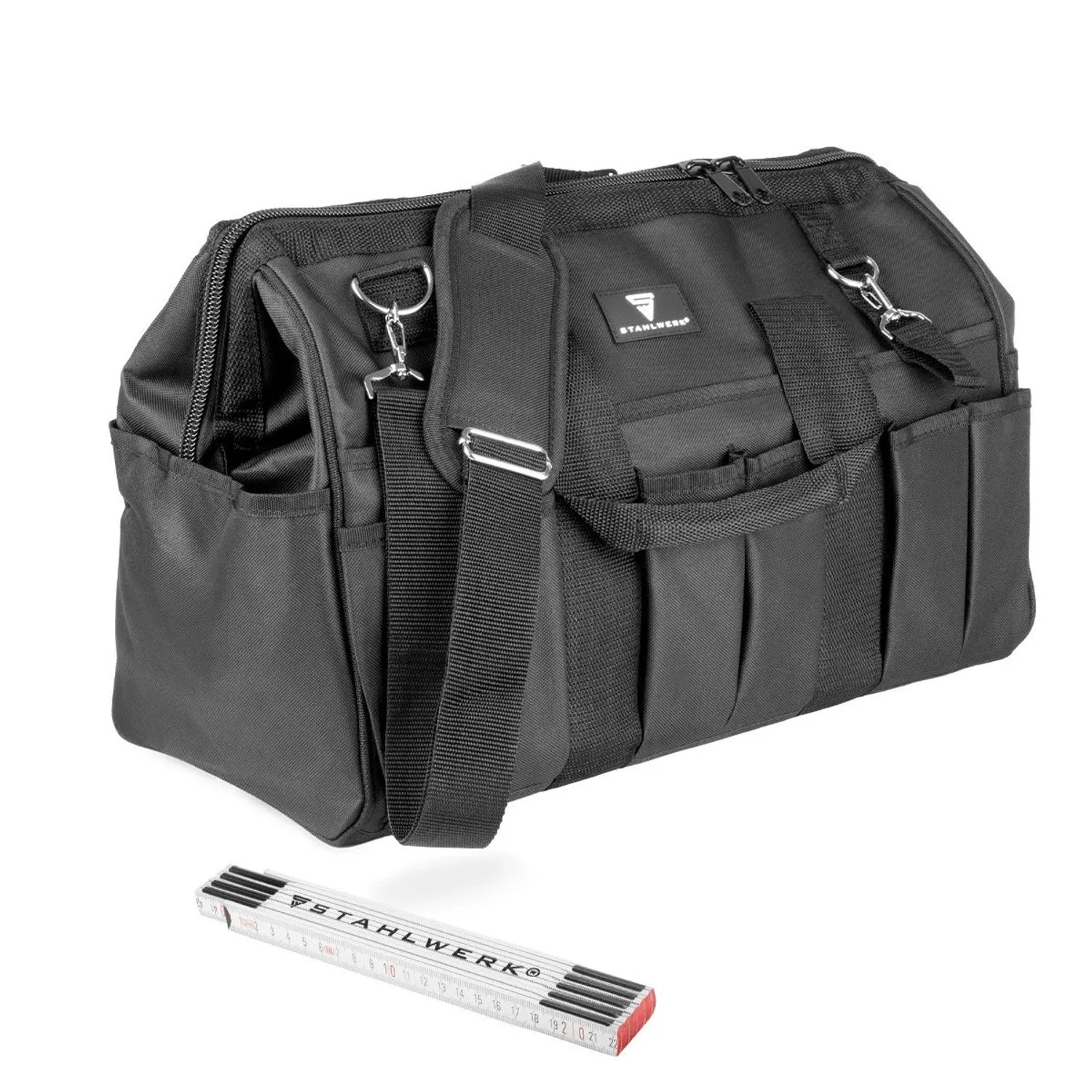 STAHLWERK Werkzeugtasche Stabile XL Montagetasche Elektrikertasche 21 Fächer