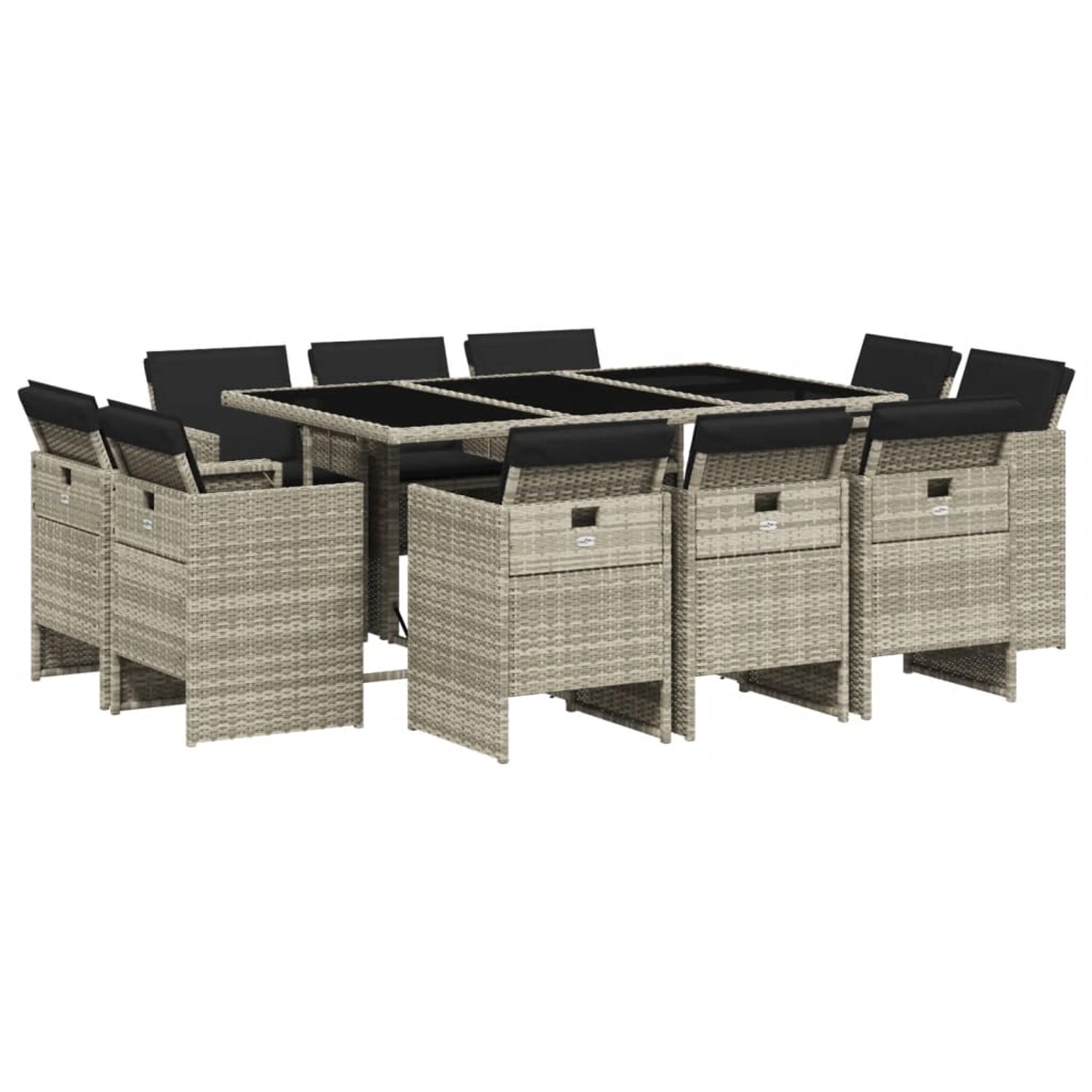 vidaXL 11-Tlg Garten-Essgruppe mit Kissen Hellgrau Poly Rattan 3277798 günstig online kaufen