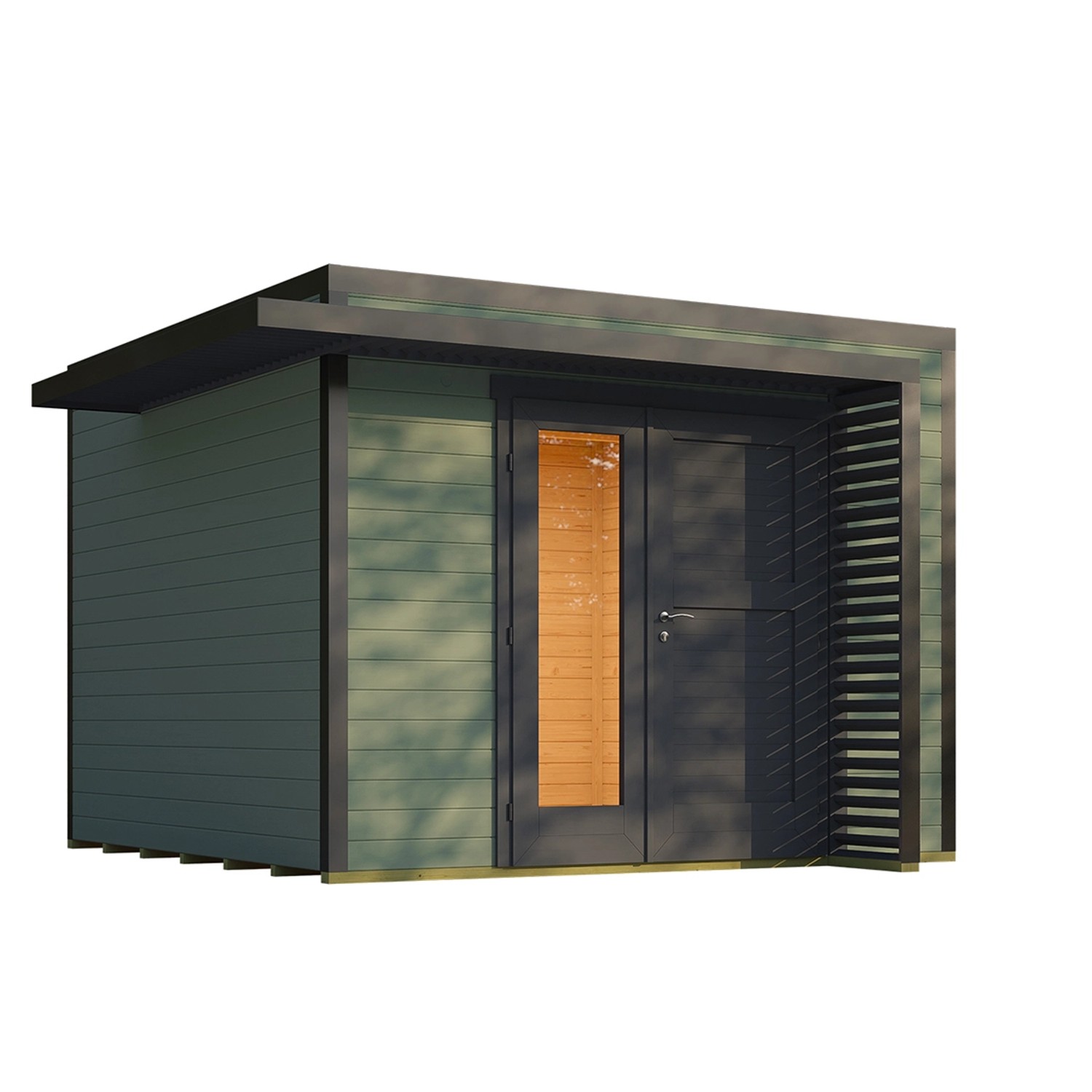 Weka Gartenhaus Amberley 1,5-Fache Tür Graugrün/Anthrazit 300 cm x 300 cm günstig online kaufen