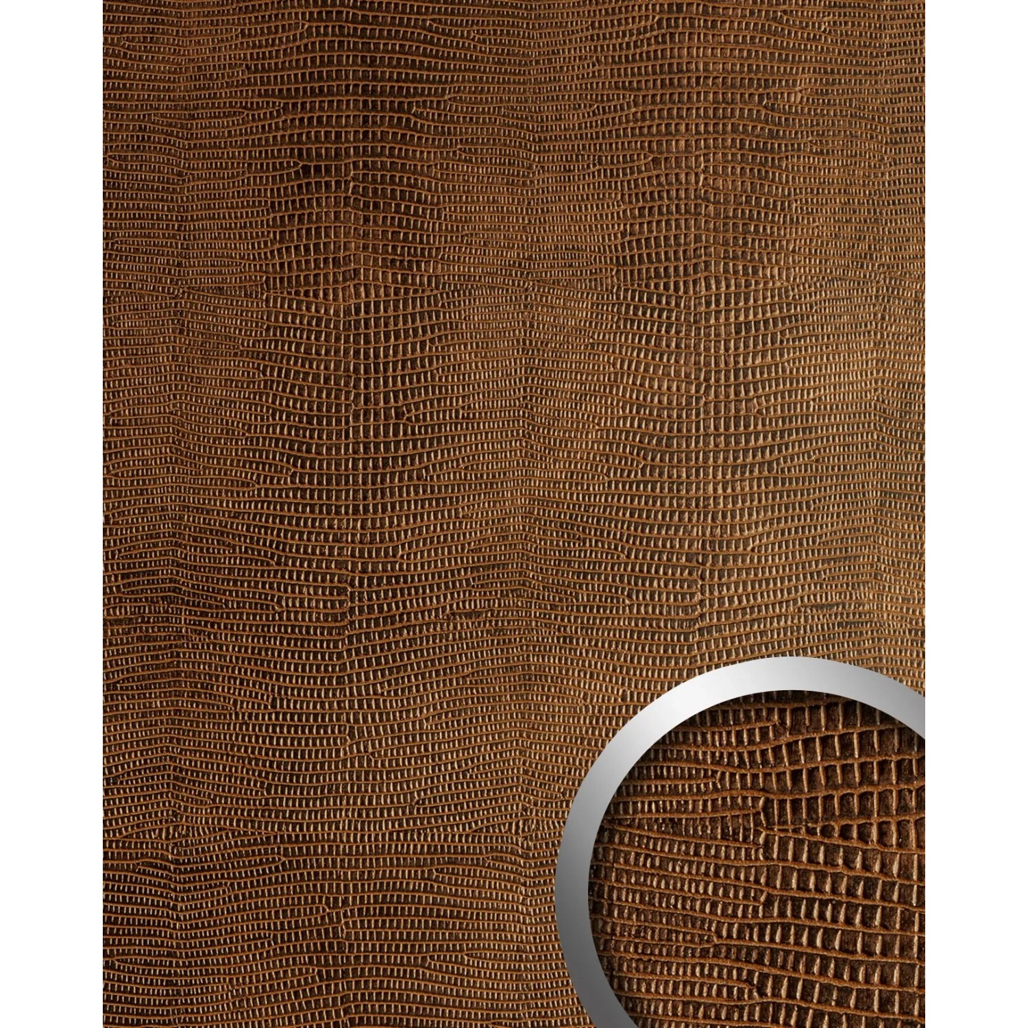 WALLFACE Wandpaneel in Kupfer-Braun mit Leguanleder-Optik, strukturiert und glänzend.