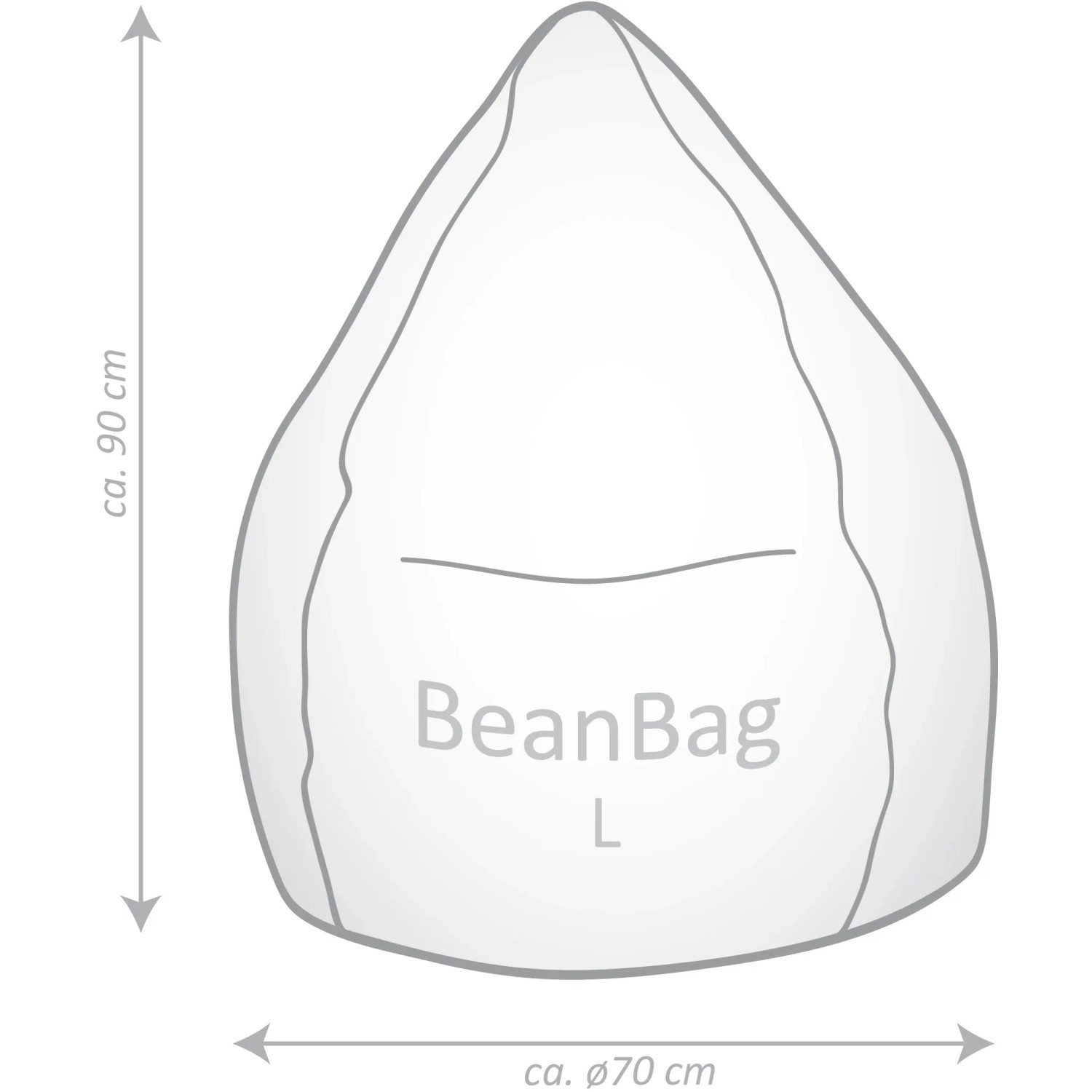Sitting Point Sitzsack Brava, 120 l, Grün, Umriss mit Maßangaben (90x70cm)