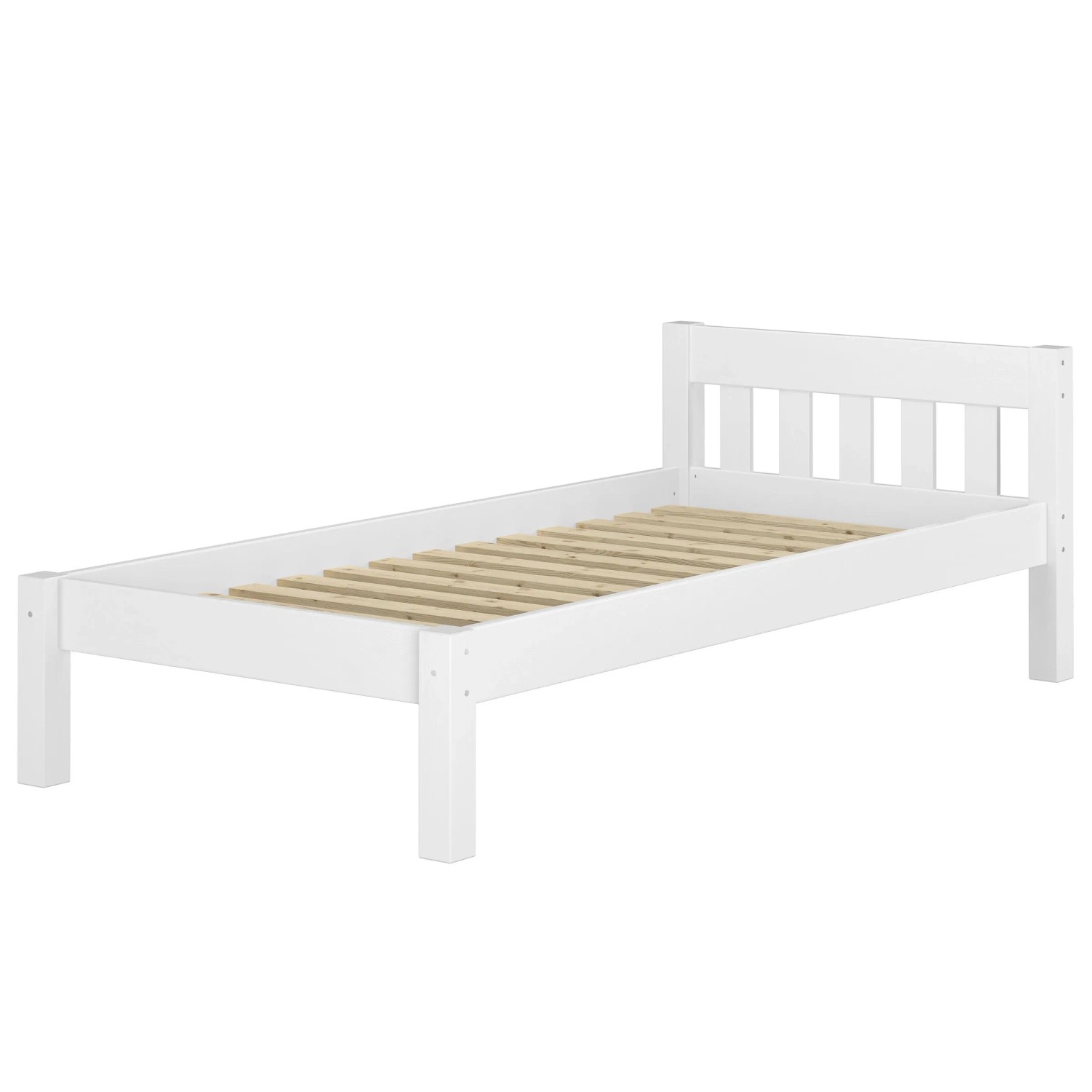 Erst-Holz Einzelbett 80x200 cm Futonbett Kieferbett Massivholz Weiß  Modell 38 Rollrost inkl.