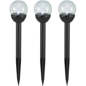 3er-Set Solar-LED-Leuchte Gomo für Außen, Edelstahl schwarz, Glaskugel Ø 8 cm.