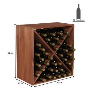 Weinregal Vincellar Modul aus Kiefernholz, braun geölt, für 40 Flaschen. Modulares System, erweiterbar.