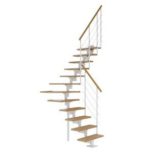 Dolle Mittelholmtreppe Boston, 1/4 gewendelt, Eiche Stufen, weißes Metallgeländer.