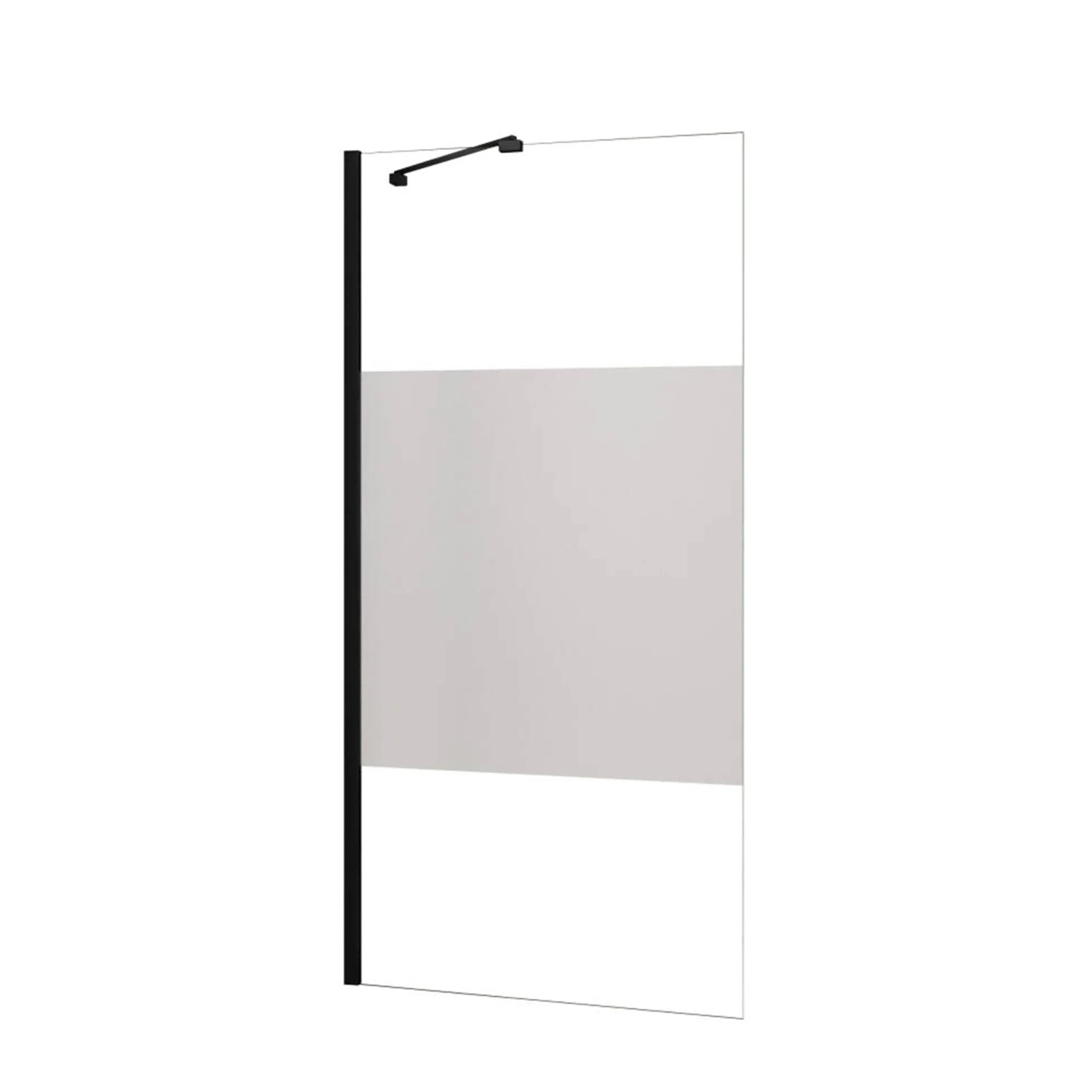 AICA Walk in Duschwand B.120 x H.200cm Milchglasstreifen Duschabtrennung 8mm Nano ESG-Glas Mit Stabilisator Schwarzrahmen Duschkabinen F070