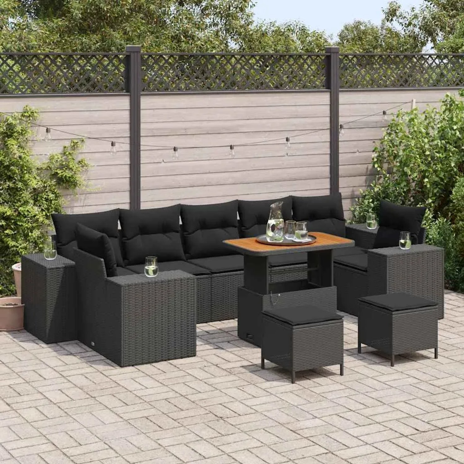 vidaXL Garten Lounge Set 10-tlg Schwarz Poly Rattan 3361989 kaufen bei OBI