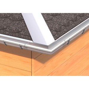 Sarei Rinnenwinkel Außeneck 90° in Alu-Anthrazit (RG 100) am Dach montiert.