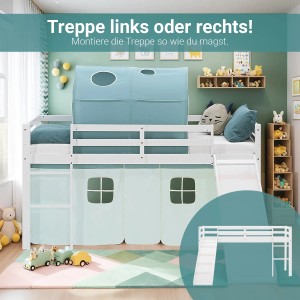 Homestyle4u Kinder Hochbett 90x200 Rutsche Grün Kinderbett Lattenrost 2940